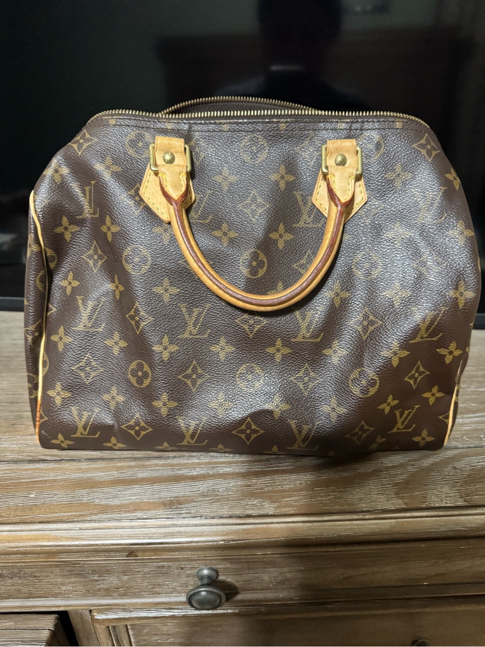 Louis Vuitton speedy 30 Monogram Canvas Satchel with Vachetta Trim